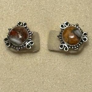 NWOT - 925 Sterling silver spiny oyster copper turquoise round stud earrings